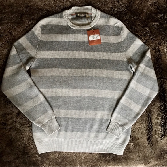 LORO PIANA Wool/Silk Striped Crewneck Sweater - Picture 3 of 7